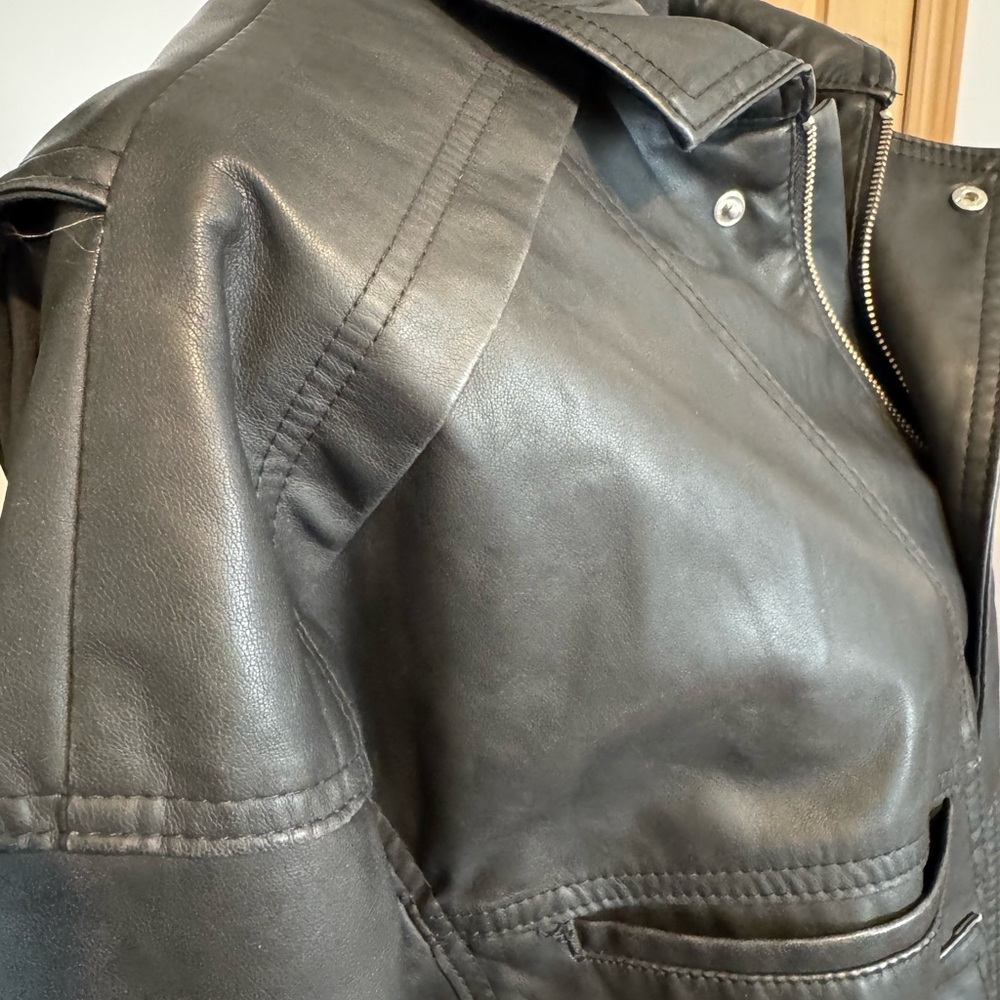 Universal Thread Black Leather Snap & Zip Front Jacket - Picture 2 of 4